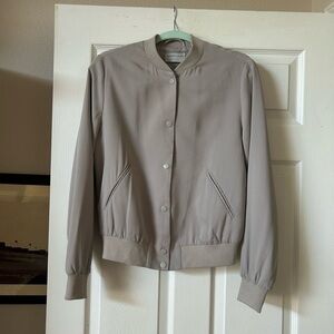 Gray Bomber Jacket with Stand-Up Collar and Smooth Finish